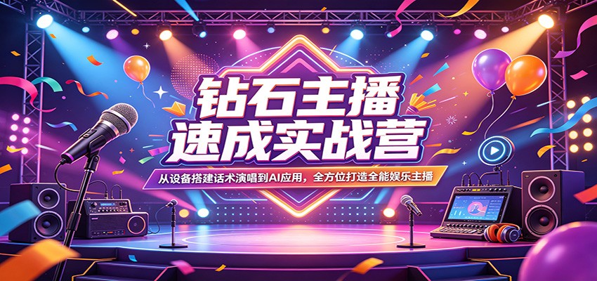 钻石主播速成实战营：从设备搭建话术演唱到AI应用，全方位打造全能娱乐主播-老吴出海笔记