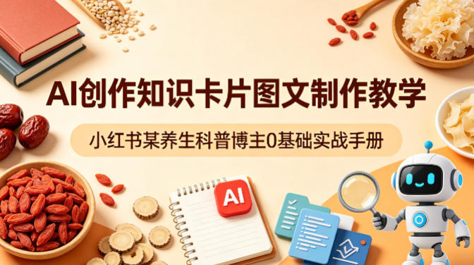 AI创作知识卡片图文制作教学，小红书某养生科普博主0基础实战手册-老吴出海笔记