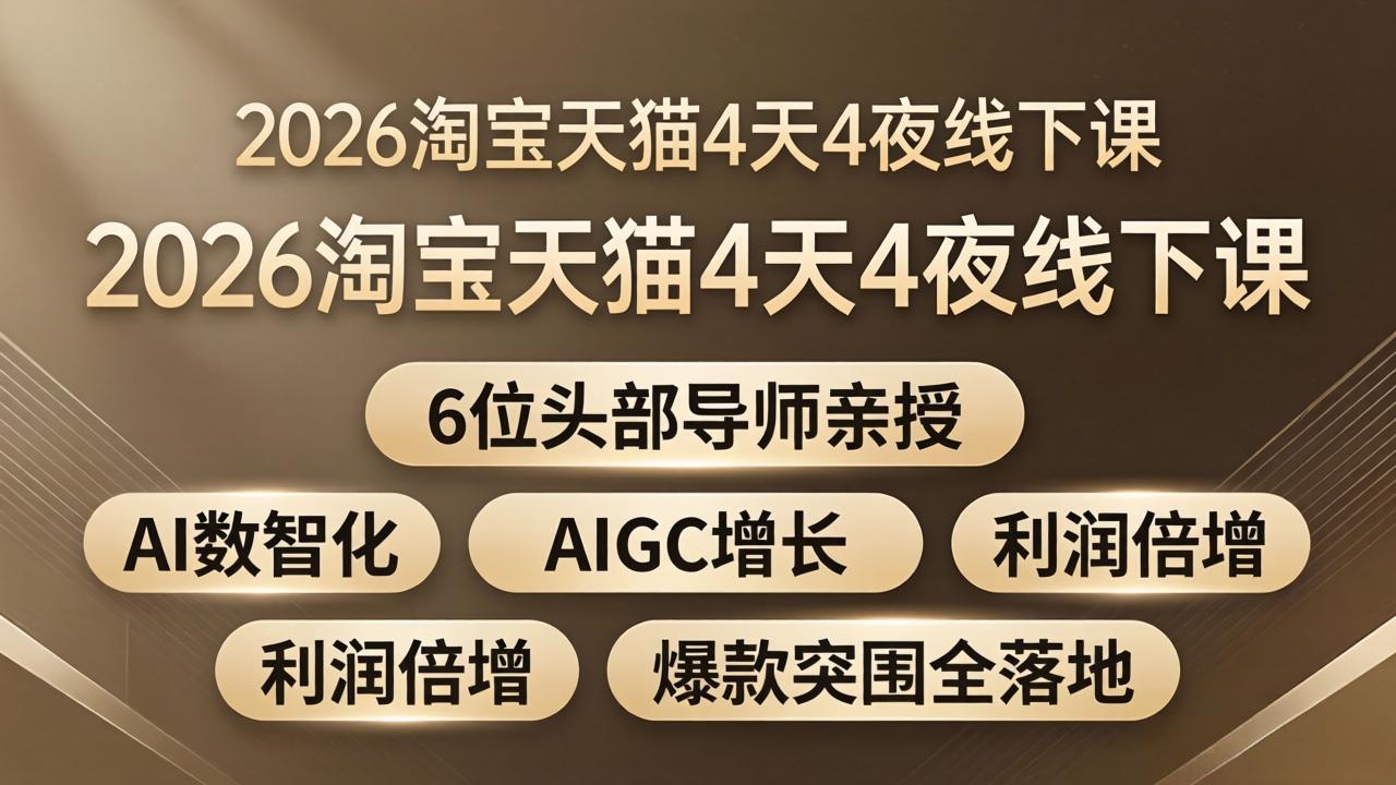2026淘宝天猫4天4夜线下课:6位头部导师亲授,AI数智化+AIGC增长+利润倍增+爆款突围全落地-老吴出海笔记