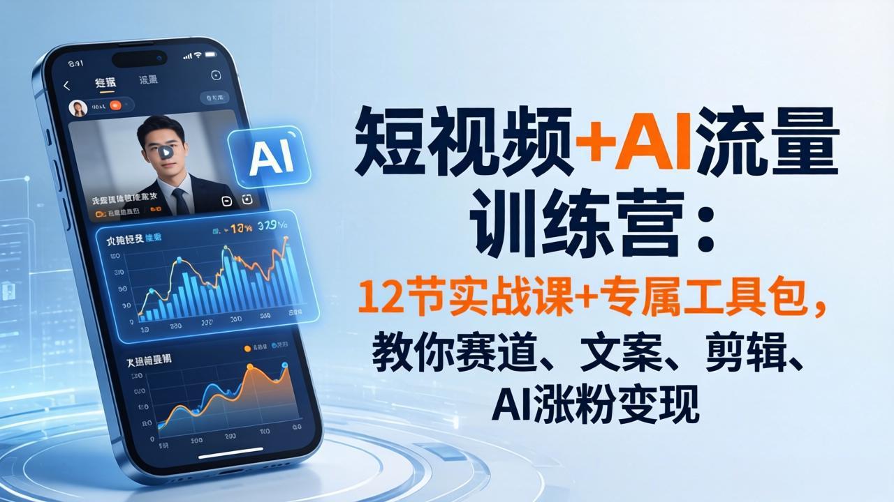 短视频+AI流量训练营：12节实战课+专属工具包，教你赛道、文案、剪辑、AI涨粉变现-老吴出海笔记