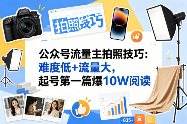 公众号流量主之拍照技巧赛道,难度低+流量大,起号第一篇就爆了10w阅读-老吴出海笔记