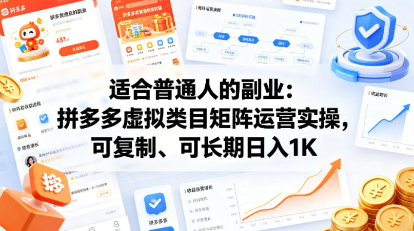 适合普通人的副业:拼多多虚拟类目矩阵运营实操,可复制、可长期日入1K【揭秘】-老吴出海笔记