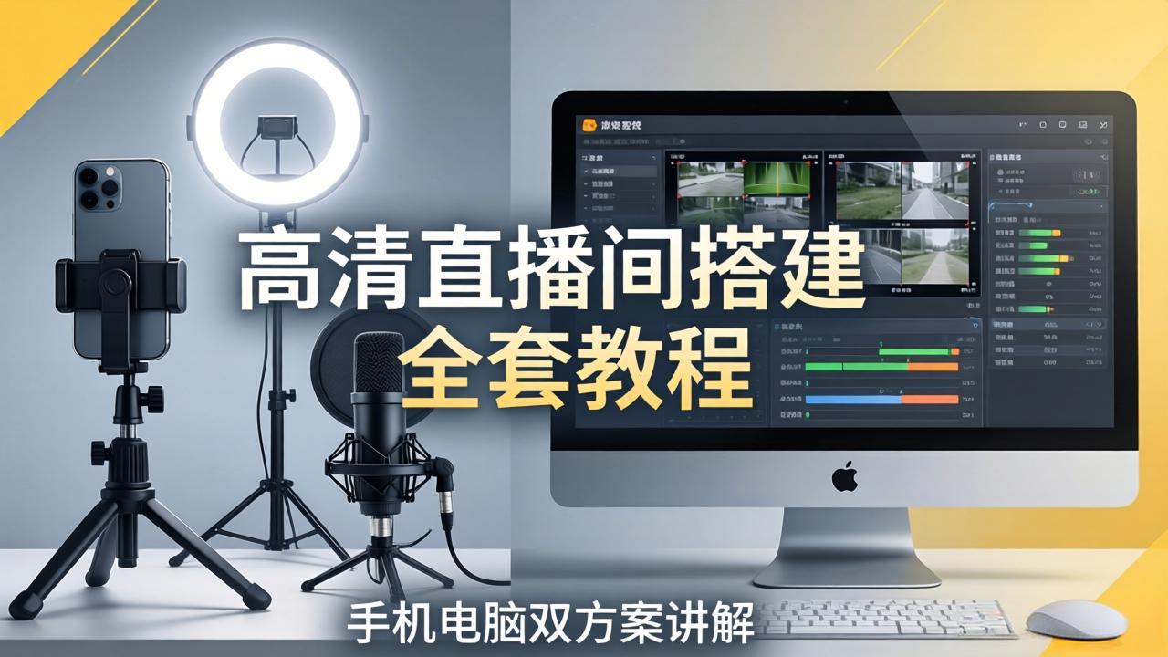 高清直播间搭建全套教程,手机电脑双方案讲解,设备选型调试多机位实操教学-老吴出海笔记