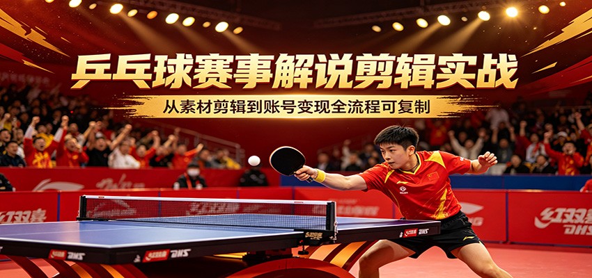 乒乓球赛事解说剪辑实战，从素材剪辑到账号变现全流程可复制-老吴出海笔记