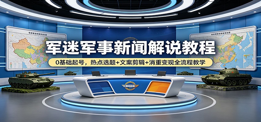 军迷军事新闻解说教程:0基础起号,热点选题+文案剪辑+消重变现全流程教学-老吴出海笔记