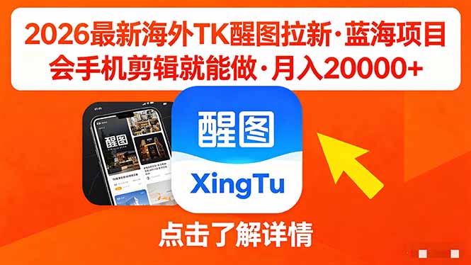26年最新海外Tk醒图拉新,蓝海项目,会手机剪辑就可以做,月入20000+-老吴出海笔记