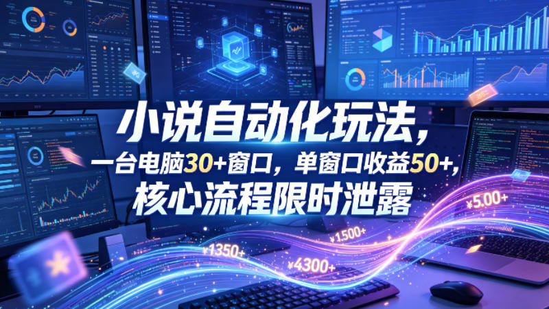 小说挂G自动化玩法,一台电脑30+窗口,单窗口收益50+,核心流程限时泄露【揭秘】-老吴出海笔记