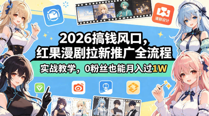 2026搞钱风口,红果漫剧拉新推广全流程实战教学,0粉丝也能月入过1W-老吴出海笔记