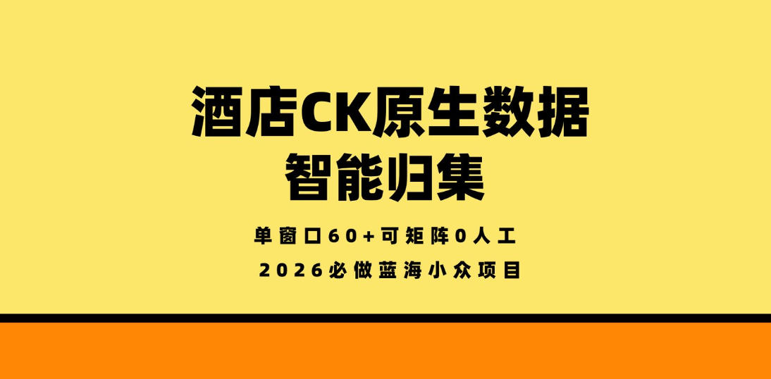 酒店CK原生数据智能归集,单窗口60+可矩阵0人工,2026必做蓝海小众项目【揭秘】-老吴出海笔记