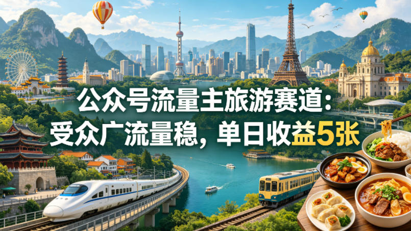 公众号流量主之旅游赛道,受众广+流量稳,平均单日收益5张+-老吴出海笔记