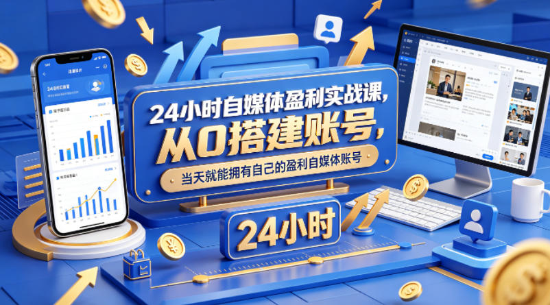 24小时自媒体盈利实战课,从0搭建账号,当天就能拥有自己的盈利自媒体账号-老吴出海笔记