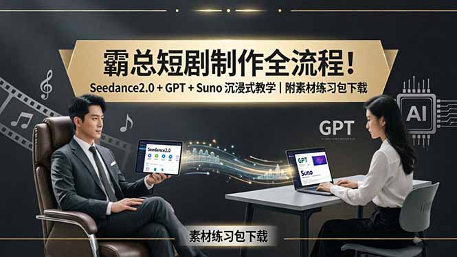 霸总短剧制作全流程！Seedance2.0 + GPT + Suno 沉浸式教学｜附素材练习包下载-老吴出海笔记
