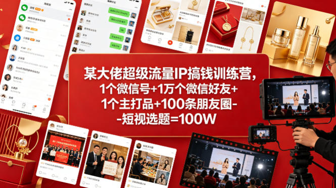 某大佬超级流量IP搞钱训练营,1个微信号+1万个微信好友+1个主打品+100条朋友圈-短视选题=100W-老吴出海笔记