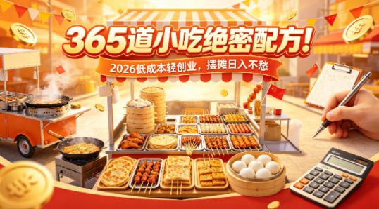 365道小吃绝密配方！2026低成本轻创业，摆摊日入不愁-老吴出海笔记