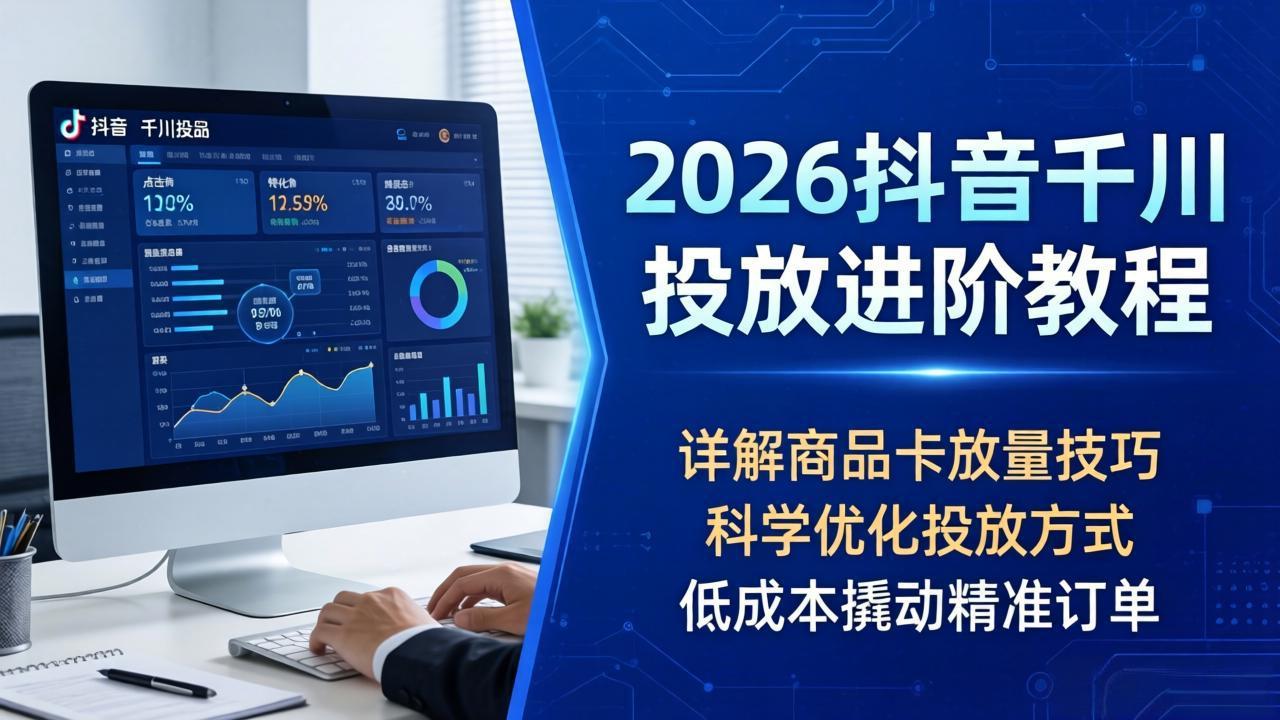 2026抖音千川投放进阶教程,详解商品卡放量技巧,科学优化投放方式,低成本撬动精准订单-老吴出海笔记