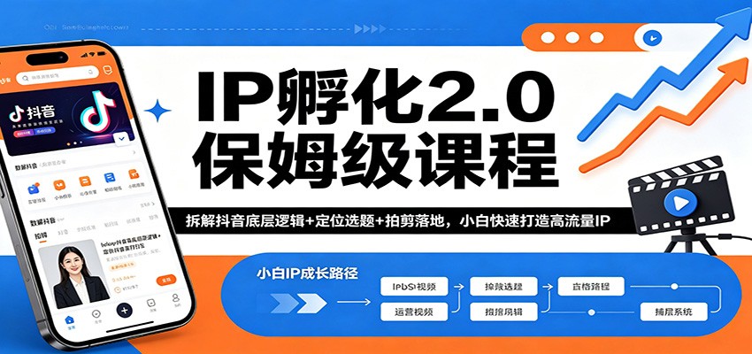 IP孵化2.0保姆级课程:拆解抖音底层逻辑+定位选题+拍剪落地,小白快速打造高流量IP-老吴出海笔记