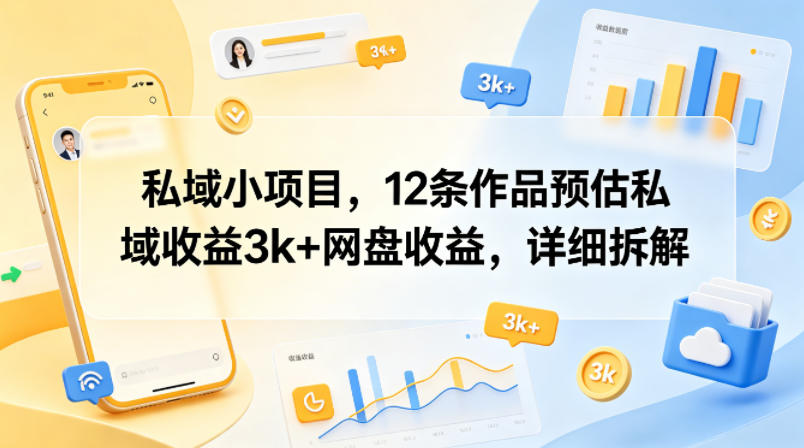 私域小项目,12条作品预估私域收益3k+网盘收益,详细拆解-老吴出海笔记