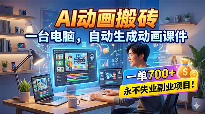 AI动画搬砖,一台电脑,自动生成动画课件,一单800+ 永不失业副业项目!-老吴出海笔记