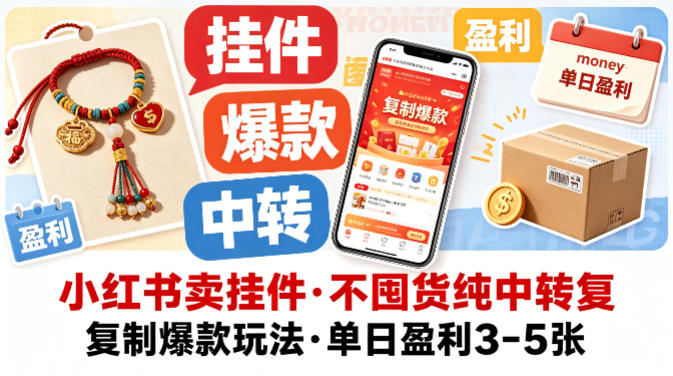 小红书卖挂件,不囤货纯中转复制爆款玩法,单日盈利3-5张-老吴出海笔记