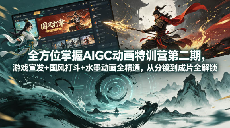 全方位掌握AIGC动画特训营第二期，游戏宣发+国风打斗+水墨动画全精通，从分镜到成片全解锁-老吴出海笔记