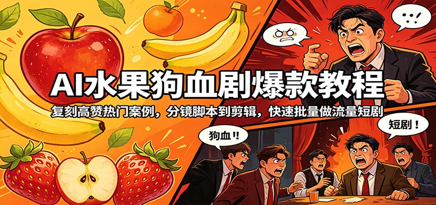 AI水果狗血剧爆款教程:复刻高赞热门案例,分镜脚本到剪辑,快速批量做流量短剧-老吴出海笔记