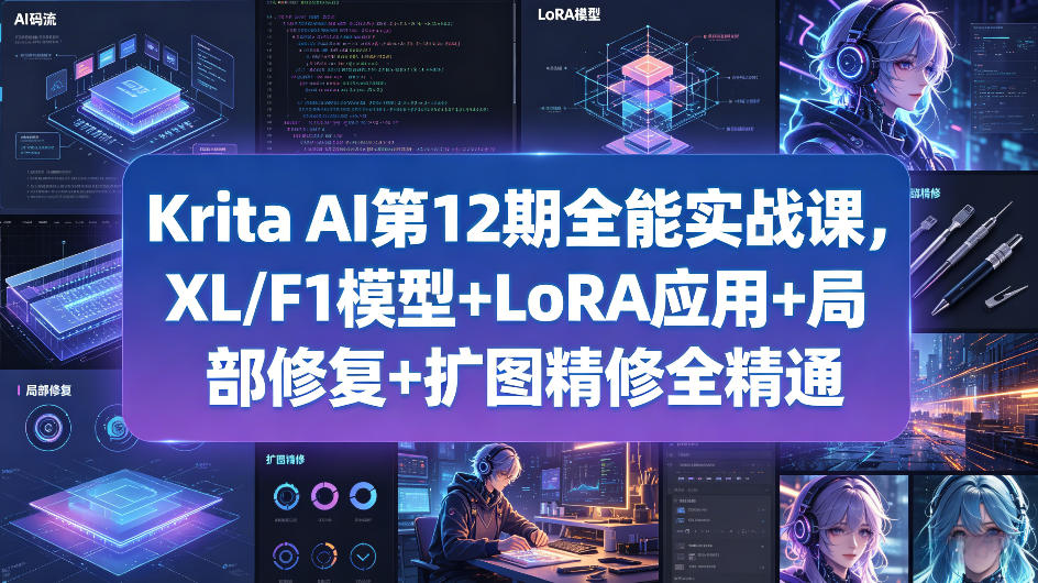 Krita AI第12期全能实战课,XL/F1模型+LoRA应用+局部修复+扩图精修全精通-老吴出海笔记