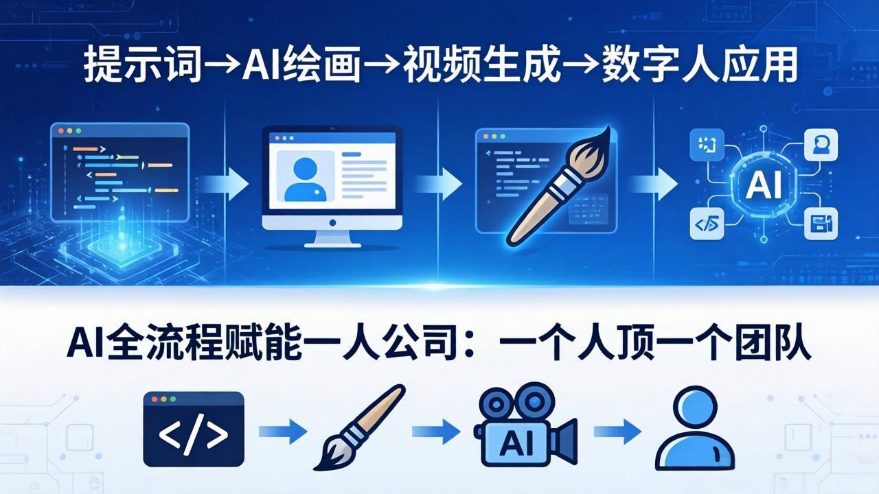 AI全流程赋能一人公司:提示词、绘画、视频、数字人、编程,一个人顶一个团队-老吴出海笔记