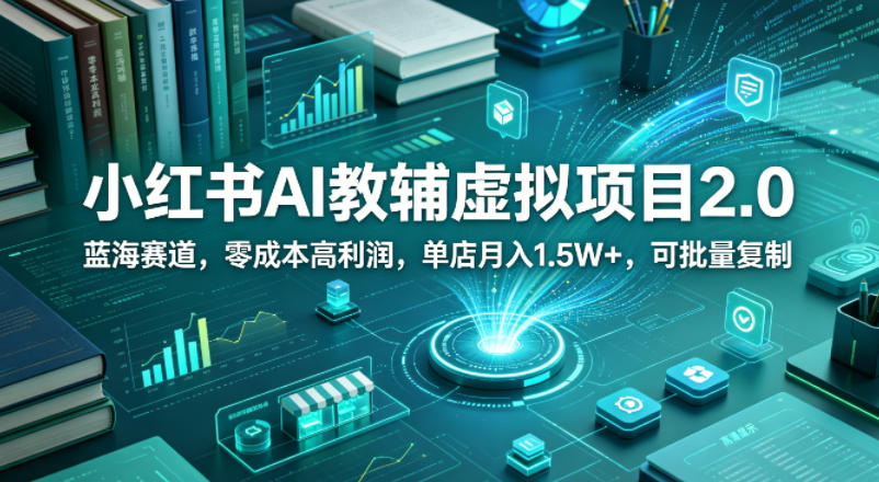 小红书AI教辅虚拟项目2.0，蓝海赛道，零成本高利润，单店月入1.5W+，可批量复制-老吴出海笔记