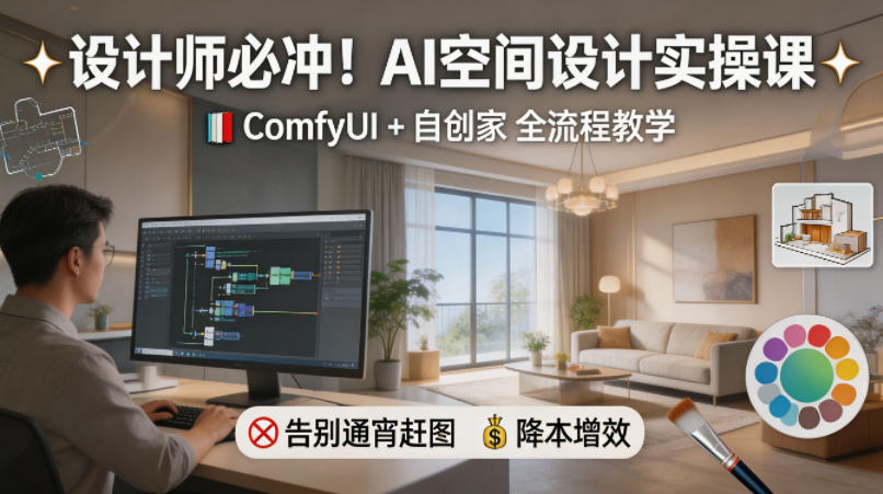 设计师必冲！AI空间设计实操课，ComfyUI+自创家全教学，告别通宵赶图，降本增效-老吴出海笔记