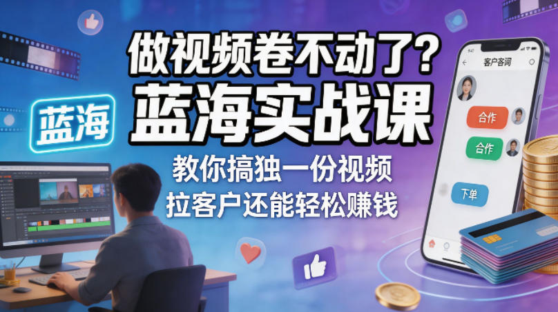 做视频卷不动了?蓝海实战课教你搞独一份视频,拉客户还能轻松賺钱!【原创双语字幕】-老吴出海笔记