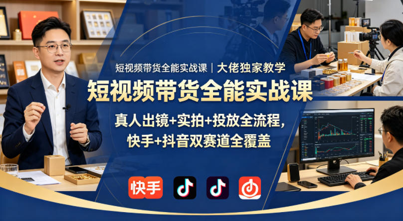 短视频带货全能实战课｜大佬独家教学，真人出镜+实拍+投放全流程，快手+抖音双赛道全覆盖-老吴出海笔记