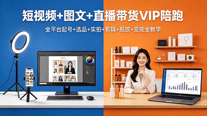 短视频+图文+直播带货VIP陪跑，全平台起号+选品+实拍+剪辑+投放+变现全教学-老吴出海笔记