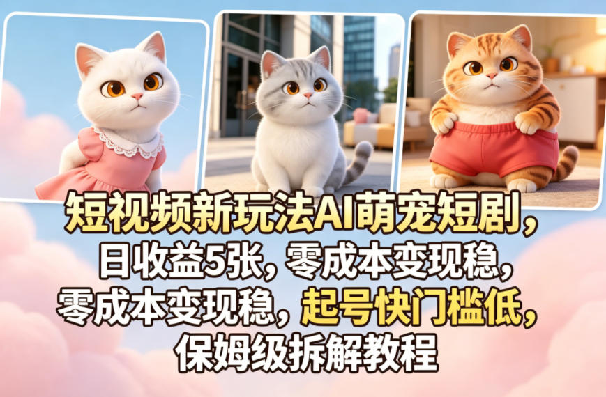 短视频新玩法AI萌宠短剧,日收益5张,零成本变现稳,起号快门槛低,保姆级拆解教程-老吴出海笔记