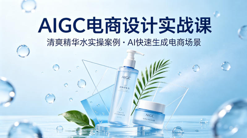 AIGC电商设计实战课,以清爽精华水为实操案例,教你用AI快速生成电商场景-老吴出海笔记