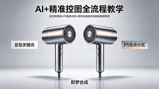 AI+精准控图全流程教学 豆包关键词+PS色块分区+即梦合成搞定电商高级摄影图-老吴出海笔记