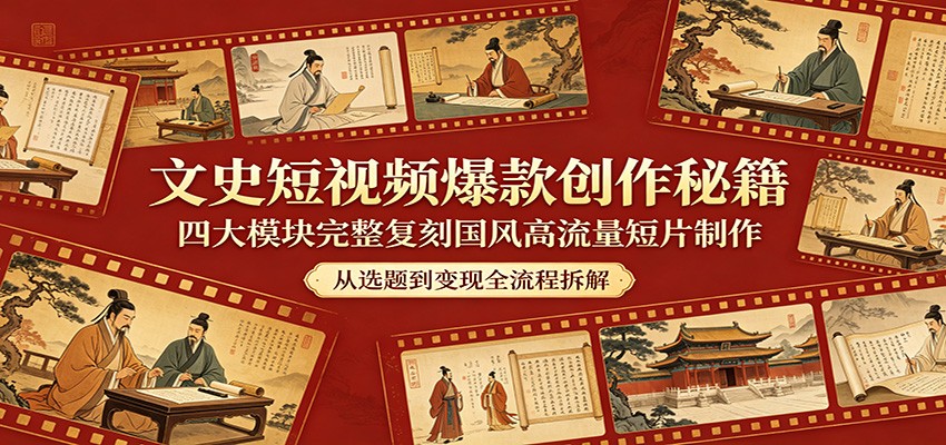 文史短视频爆款创作秘籍:四大模块完整复刻国风高流量短片制作-老吴出海笔记