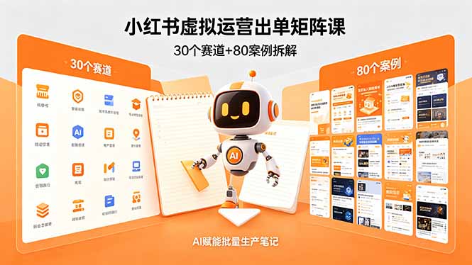 小红书虚拟运营出单矩阵课：30个赛道+80案例拆解，AI赋能批量生产笔记-老吴出海笔记