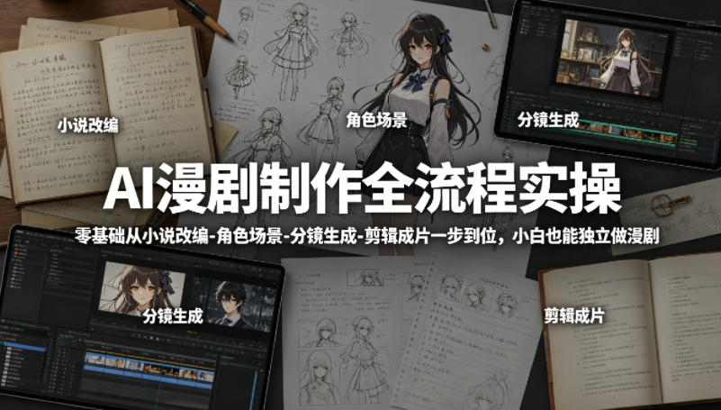 AI漫剧制作全流程实操,零基础从小说改编-角色场景-分镜生成-剪辑成片一步到位,小白也能独立做漫剧-老吴出海笔记