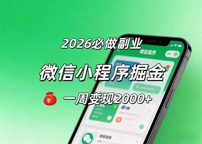 2026微信小程序掘金,简单好上手,一周变现2000+-老吴出海笔记