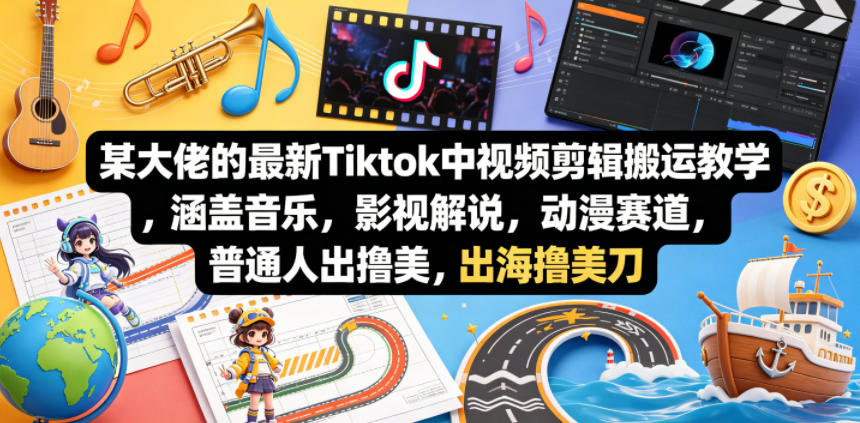 某大佬的最新Tiktok中视频剪辑搬运教学,涵盖音乐,影视解说,动漫赛道,普通人出海撸美刀-老吴出海笔记