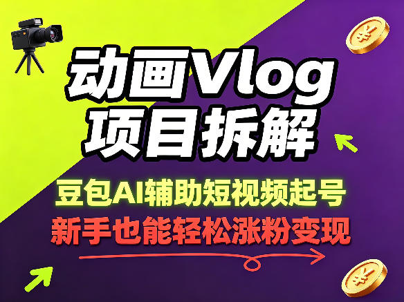 动画Vlog项目拆解,豆包AI辅助短视频起号,新手也能轻松涨粉,43条作品涨粉8.3W-老吴出海笔记
