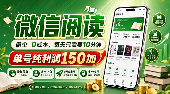 最新微信阅读,每日10分钟,单号利润150+,可批量放大操作,简单0成本-老吴出海笔记