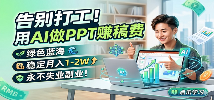 告别打工!用AI做PPT赚稿费,绿色蓝海,稳定月入1-2W,永不失业副业!-老吴出海笔记