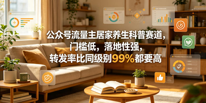 公众号流量主居家养生科普赛道，门槛低，落地性强，转发率比同级别99％都要高-老吴出海笔记