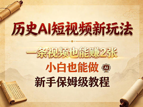 历史AI短视频新玩法,一条视频也能賺2张,小白也能做,新手保姆级教程-老吴出海笔记