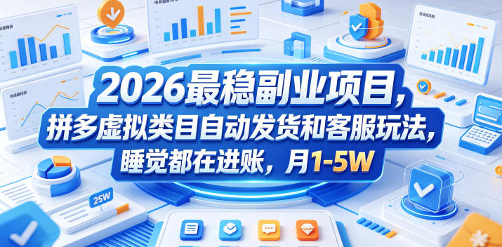 2026最稳副业项目，拼多多虚拟类目自动发货和客服玩法，睡觉都在进账，月1-5W【揭秘】-老吴出海笔记