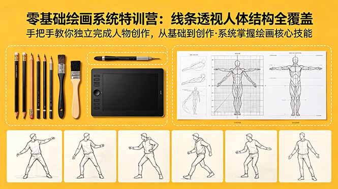 零基础绘画系统特训营：线条透视人体结构全覆盖，手把手教你独立完成人物创作-老吴出海笔记