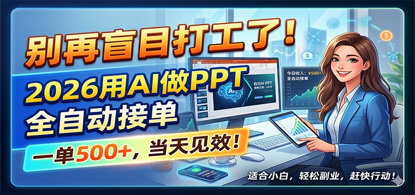 别再盲目打工了！2026用AI做PPT全自动接单，一单5张+，当天见效！-老吴出海笔记