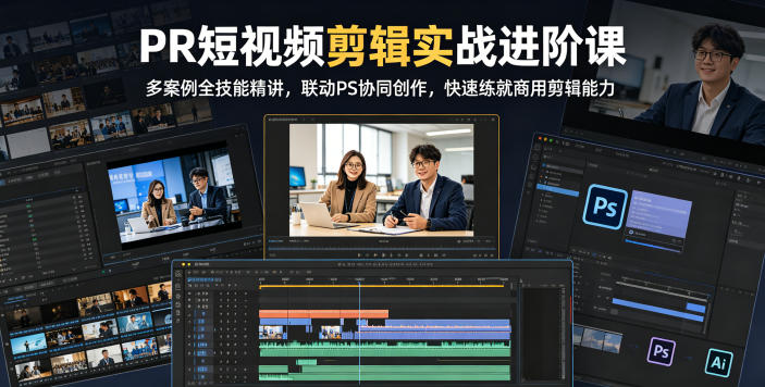 PR短视频剪辑实战进阶课，多案例全技能精讲，联动PS协同创作，快速练就商用剪辑能力-老吴出海笔记