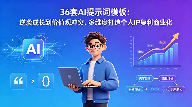 36套AI提示词模板:逆袭成长到价值观冲突,多维度打造个人IP复利商业化-老吴出海笔记